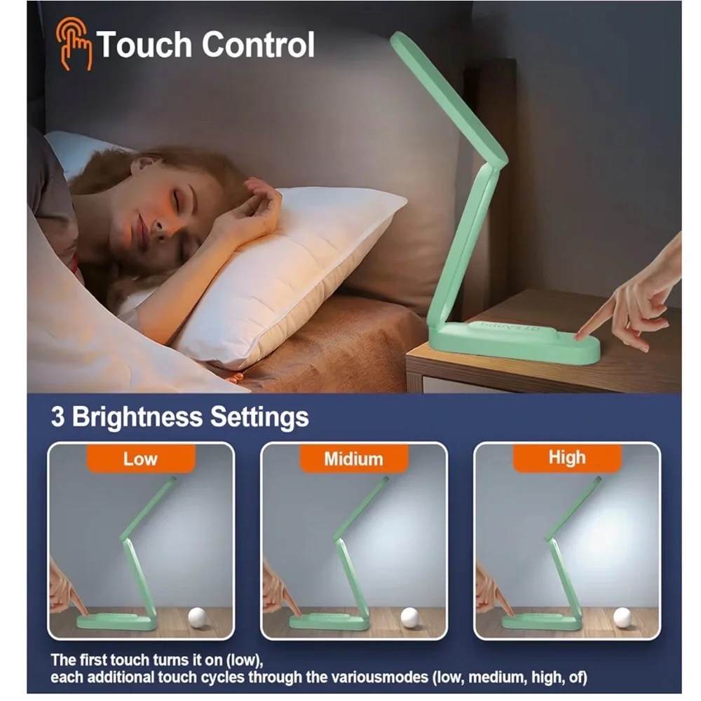 NEW Set of 2 - Mint Green LED Desk Portable Lamp & Battery Operated Rechargeable